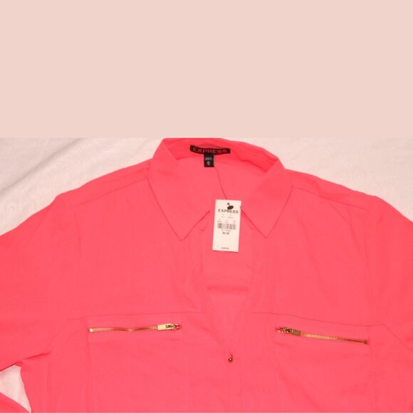 Express Women's Long Sleeve Button-up Pink Shirt NWT Size M - Picture 2 of 4